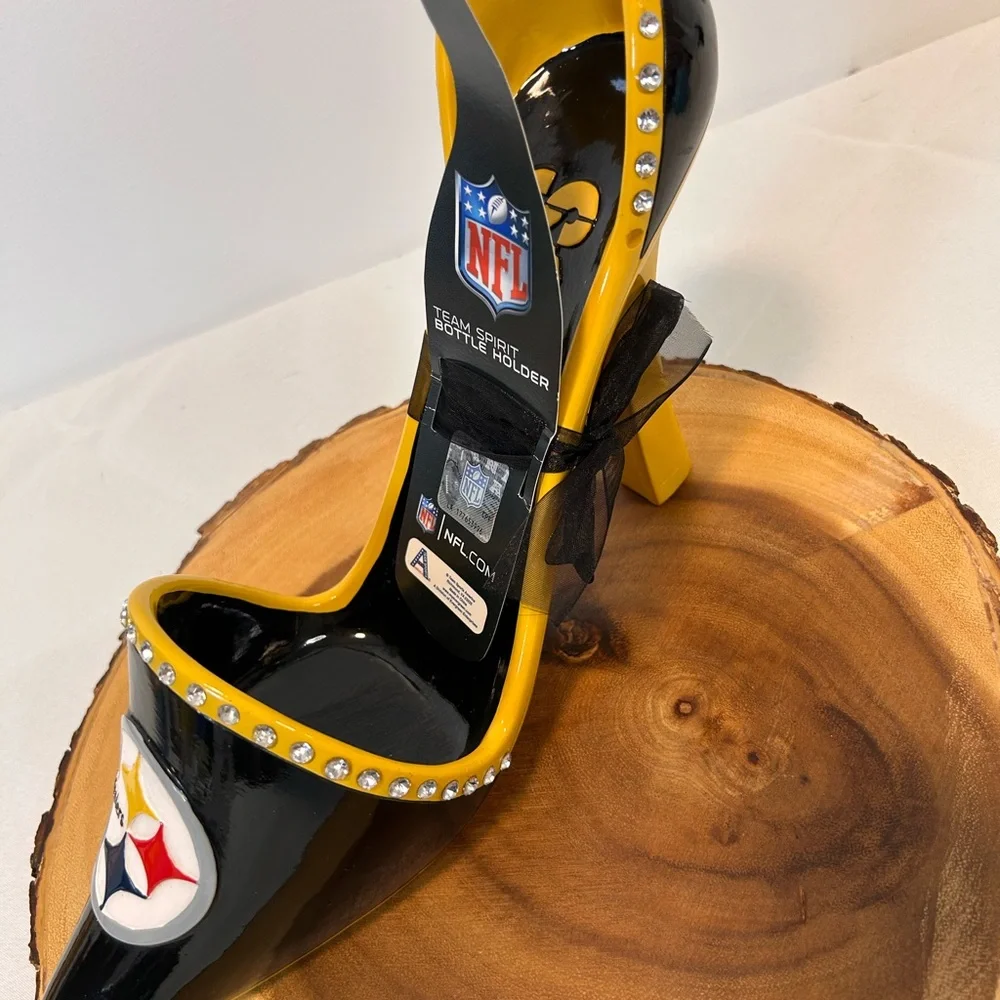 NFL Football Pittsburgh Steelers High Heel Jeweled Team‎ Shoe Wine Holder - Picture 4 of 10